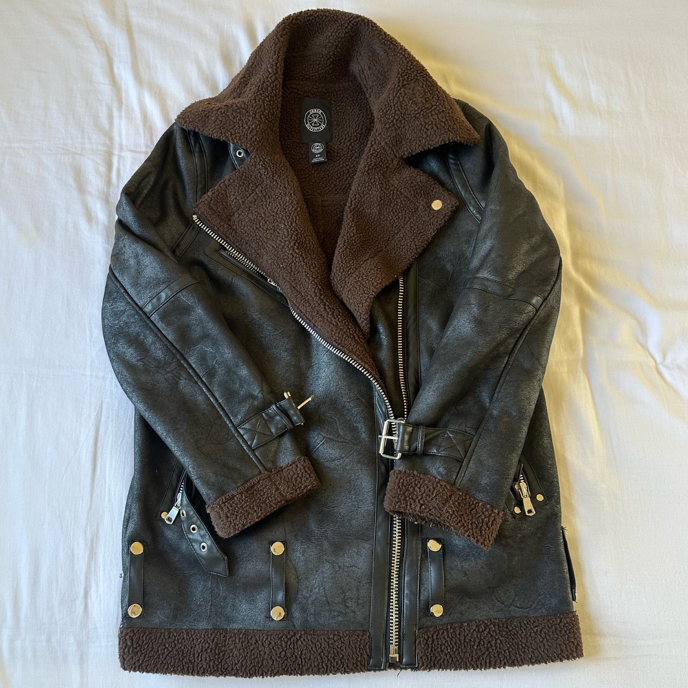 Faux Leather & Shearling Moto Jacket